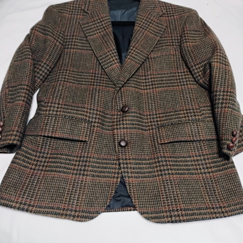 Men's Short Stature/Boys Husky John Weitz Vintage Brown Plaid Blazer - Picture 16 of 16